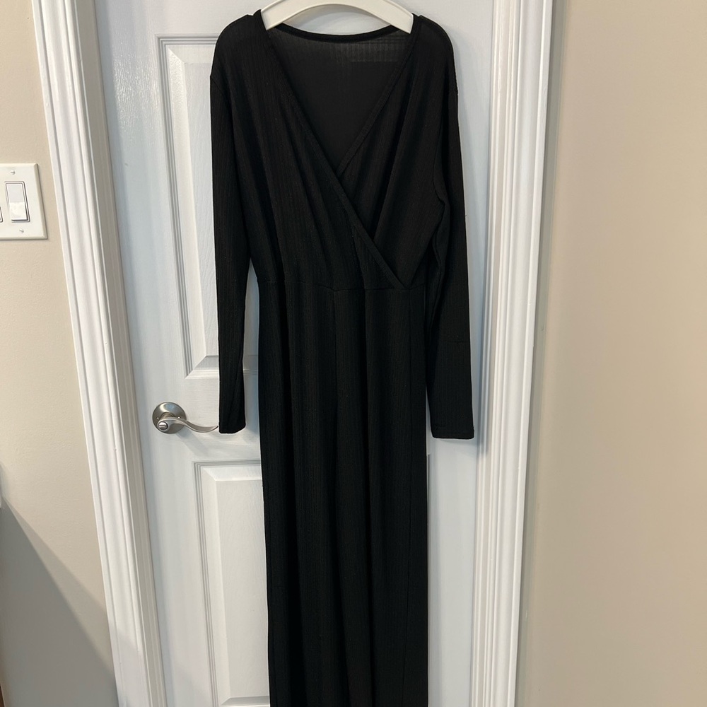Black Long Sleeve Wrap-Front romper